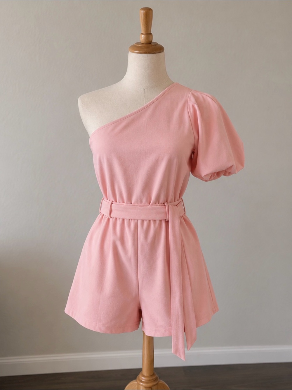 One-Shoulder Pink Belted Romper size M fits like a small